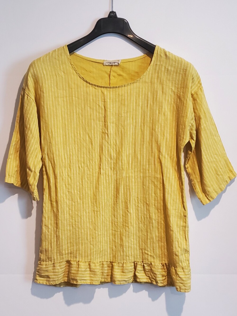 Lungo L'Arno Linen Blouse Mustard Yellow with White Stripes Half Sleeves